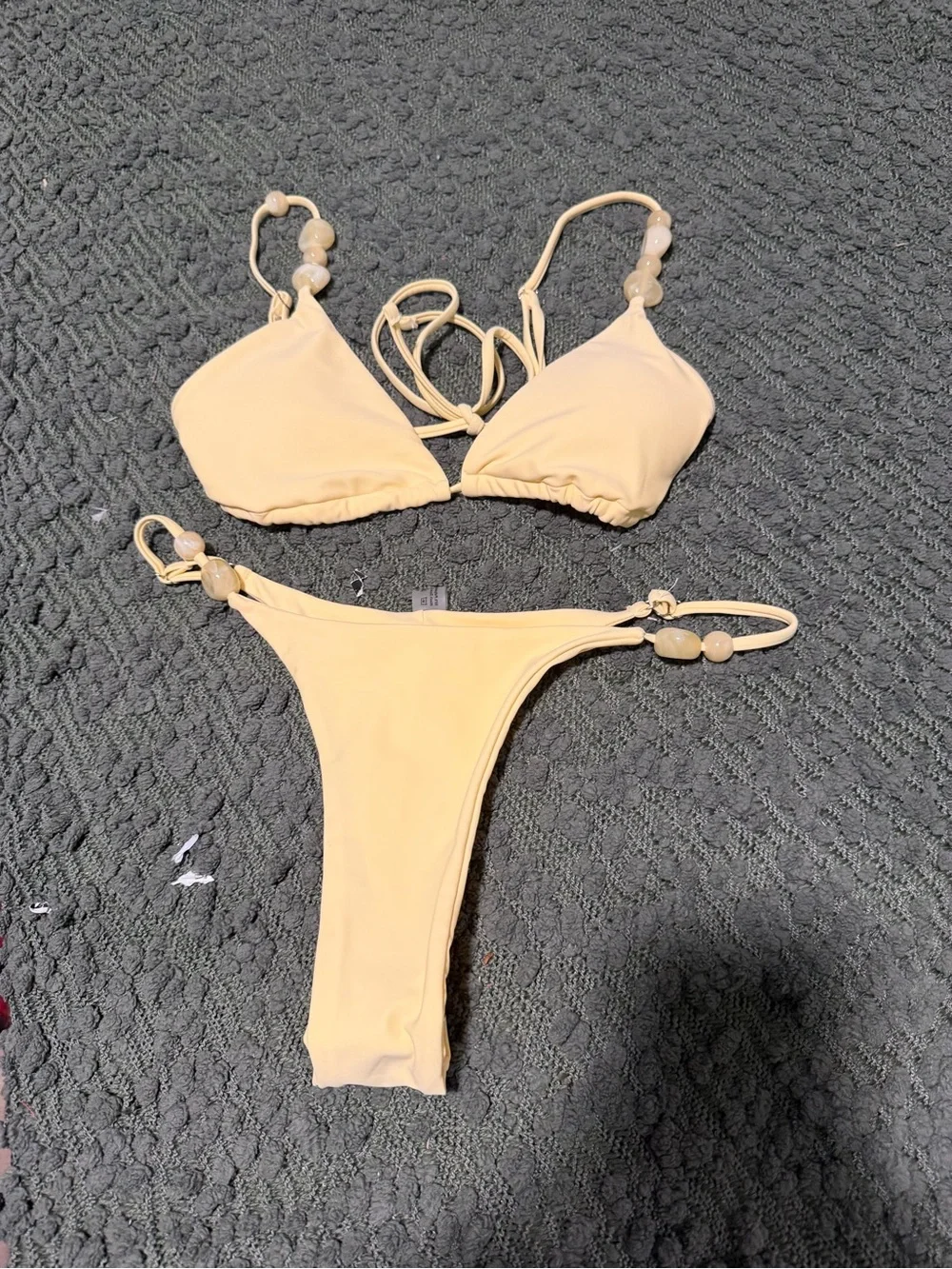 Beaded Yellow Triangle Bikini Set - Women's Swimwear